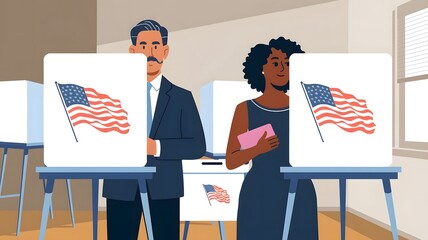 Illustration of Voting Booths with Privacy Dividers