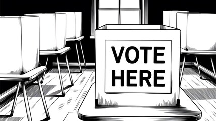 Illustration of Voting Booths with Privacy Dividers