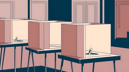 Illustration of Voting Booths with Privacy Dividers
