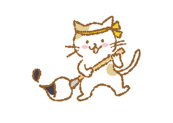 Fototapeta premium 書き初めをする猫のイラスト