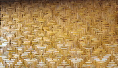 Bamboo woven mats have intricate zigzag patterns used for floors or walls of houses in the old...
