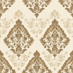 Vintage Damask floral pattern on vintage beige fabric background, seamless repeating pattern, textile print style, minimal, Damask design, seamless floral pattern, home decor, textiles