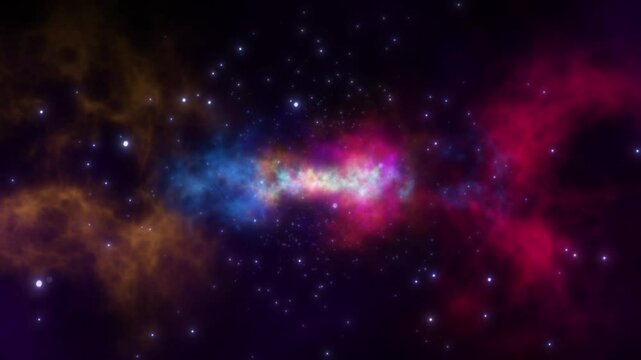 space with nebula and stars walk through animation, night sky shiny stars and clouds, science and meditation motion background