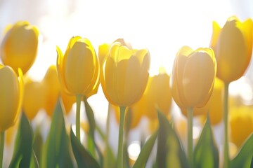Obraz premium Bright Yellow Tulips in Spring Sunlight