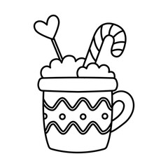 Cute cup with lollipops. Coloring page. Christmas vector illustration