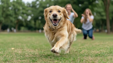 Happy Dog Chasing Frisbee in the Park