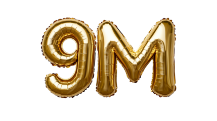 9M Golden Shiny Balloons, isolated on transparent background