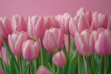Fototapeta premium Soft Pink Tulips Against a Pastel Background