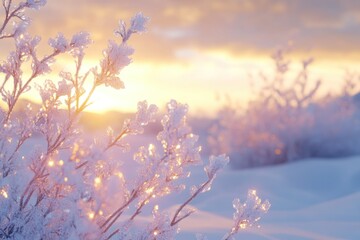 Frosty Sunset Over Snowy Landscape