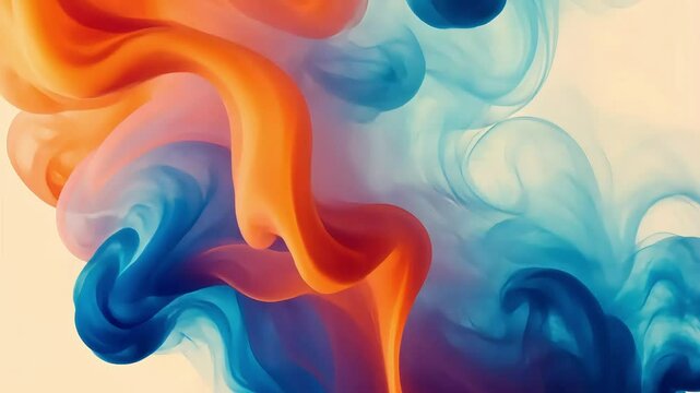 An abstract composition featuring swirling blue and orange smoke against a light background, evoking a sense of movement and fluidity.