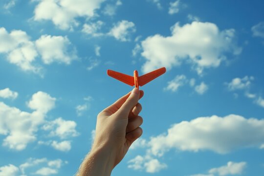 Bright Orange Plane Against Blue Sky - Powered by Adobe