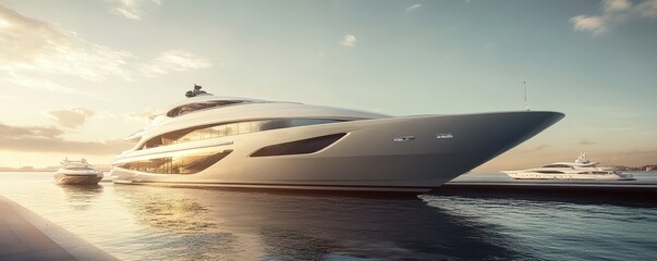 Obraz premium Luxurious yacht sailing at sunset