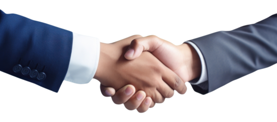 PNG Businessmen shaking hands partnership handshake office.