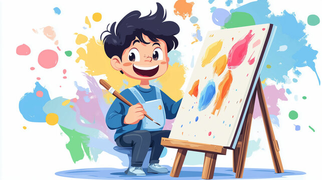 Cheerful high school student painting in the art club during a vibrant afternoon session at the local high school