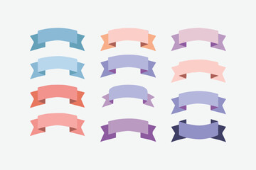 Obraz premium Vector illustration ribbon banners in various pastel colors on a white background, easily editable file