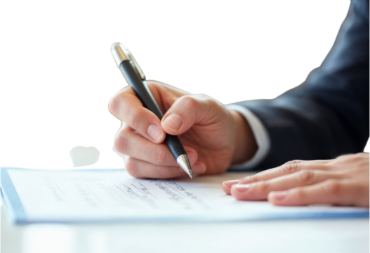 close up of a businessman signing a document