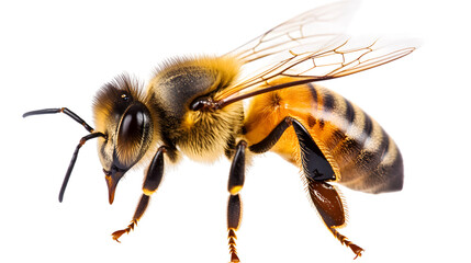 Honey bee top view on transparent background cutout, isolated on white background