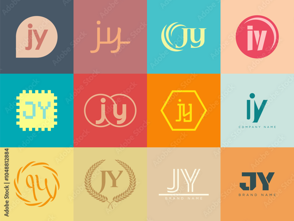 Fototapete jy logo company template. letter j and y logotype. set different classic serif lettering and modern 