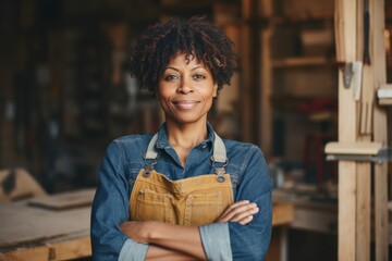 Portrait of a middle aged African American female carpenter