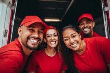 Portrait of a smiling diverse moving crew