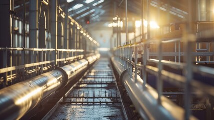 Fototapeta premium Industrial Setting with Large Pipes and Metal Framework