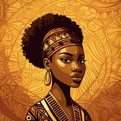 Beautiful afro black African queen surrounded by Gold