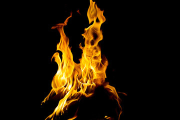 Burning flame or fire isolated on black background.