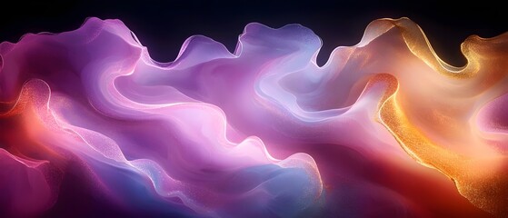 Fototapeta premium An ethereal blend of soft, flowing colors in shades of purple, pink, and gold, creating a dreamy, abstract wave effect that evokes a sense of serenity and motion.