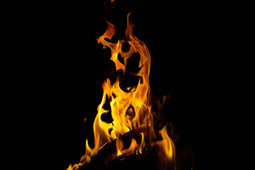 Burning flame or fire isolated on black background.