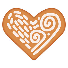 Vector Christmas gingerbread in heart shape for decorating winter gingerbread illustrations. Baking with icing