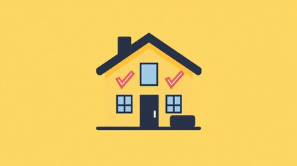 A simple illustration of a house with checkmarks, symbolizing approval or inspection.