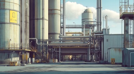 Obraz premium Industrial Complex with Large Storage Tanks and Interconnected Piping
