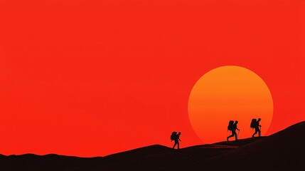 Naklejka premium Silhouettes of travelers enjoying desert sunset fire glowing soft warmth high detail ultra hd clean sharp focus