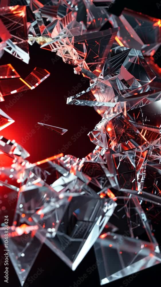Poster shattering glass creating a circular pattern against a bold red background