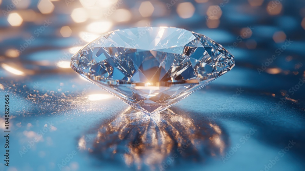 Poster A sparkling diamond sits on a reflective surface with bokeh lights in the background.