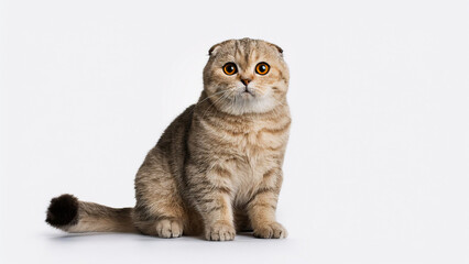 Obraz premium Scottish Fold cat sitting on white background.