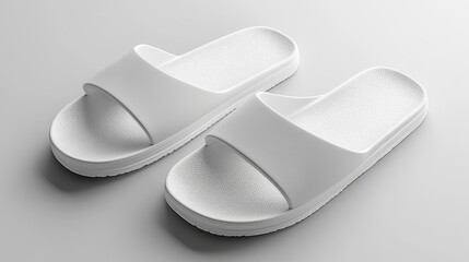 A pair of white rubber slippers on a white background.