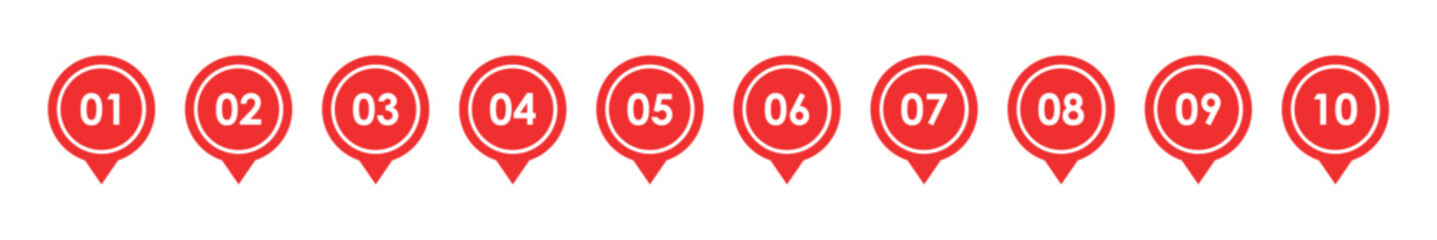 Location pin icon with number set