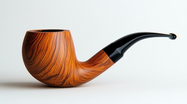 A wooden smoking pipe with a black stem isolated on a white background.