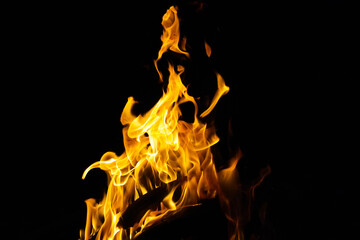 Burning flame or fire isolated on black background.