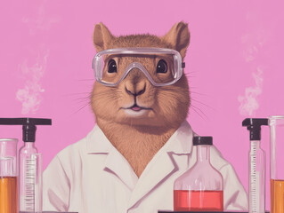 Diligent Squirrel in Scientist Attire with Lab Equipment