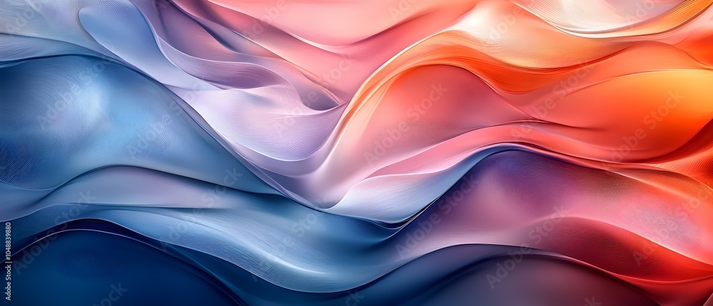 Poster an ethereal blend of flowing patterns in soft hues of red, pink, and blue, creating a sense of movem