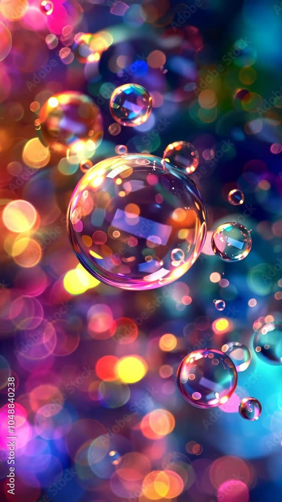 Poster soap bubbles floating through shimmering bokeh