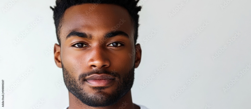 Aufkleber Attractive African American man gazing at the camera with a white background. with copy space image. Place for adding text or design