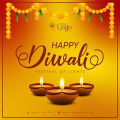 Happy Diwali post design, greetings banner design