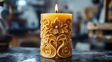 Ornate candle carving with layered wax, featuring artistic and decorative patterns.