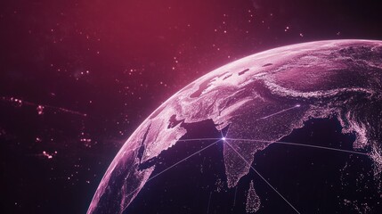 Naklejka premium Planet Earth seen from space, with glowing grid lines illustrating futuristic global connections.