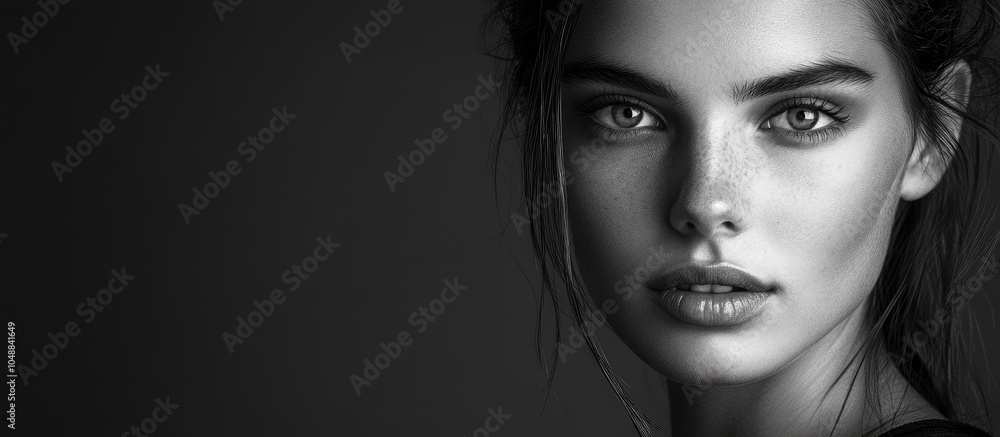 Poster attractive woman photographed against a plain background in a studio with soft lighting featuring an