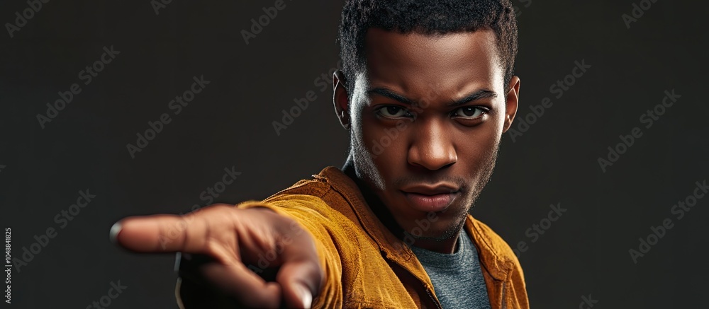 Poster Portrait of a young African American man pointing at the viewer. with copy space image. Place for adding text or design
