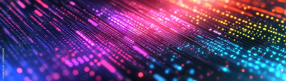 Poster a vibrant abstract representation of flowing data, showcasing bright colors and dynamic light patter